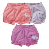 Shorts Tapa Fralda Em Suedine Kit 3 Peças Frufru Bebê Menina
