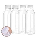 SHZMJL 4 Garrafas De Suco De Plástico De 473 Ml Com Tampas Garrafas De Plástico Descartáveis Vazias E Transparentes Garrafas De Suco De Plástico PET Recipientes De Leite Descartáveis De Plástico