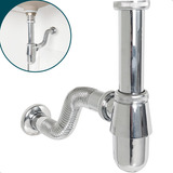 Sifão Copo Cromado Metal 1 1 4 Para Pia Suspensa Cuba Com Sifao Aparente Banheiro Luxo Sifao De Parede Com Tubo Ajustável Lavatório Lavabo Dona D cor