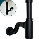 Sifão Copo Preto Fosco 1 1 4 Pol Ajustável Aço Inox 304 Para Pia Suspensa Cuba Com Sifao Aparente Banheiro Com Tubo De Saída Dobrável Adaptável Metal Lavatório Lavabo Dona D cor