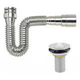 Sifão Cromado Com Válvula Metal Para Lavatório Pias Cuba Kit