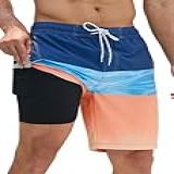 SILKWORLD Calção De Banho Masculino Com Forro De Compressão 23 Cm- Short Masculino 2 Em 1- Secagem Rápida- Com Bolsos- 22 Cm - Laranja- P