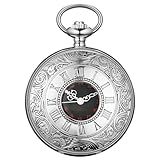 SIMAOTE Relógio De Bolso Vintage De Quartzo Masculino Clássico Steampunk Com Corrente Numerais Romanos Mostrador Caixa De Presente Prata 02 Clássico E Vintage