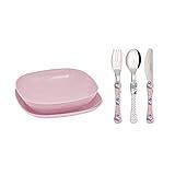 SIMONAGGIO Kit De Alimentação Infantil Trend Kids Unicórnio Conjunto De Pratos De Plástico E Talheres De Aço Inox Para Crianças Rosa 5 Peças