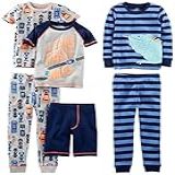 Simple Joys By Carter's Conjunto De Pijama De Algodão Com Ajuste Confortável De 6 Peças Para Meninos, Carros/listras Marinhas/impressão De Texto Cinza, 4 Anos