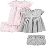 Simple Joys By Carter-s Conjuntos De Vestidos De Manga Curta E Sem Mangas Para Meninas- Pacote Com 2- Estampa De Urso Cinza-elefante Rosa- 24 Meses