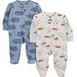 Simple Joys By Carter's Macacão Térmico Para Bebês Meninos, Zíper Bidirecional, Para Dormir E Brincar, Pacote Com 2, Urso Azul Empoeirado/dinossauro Marfim, Recém Nascido