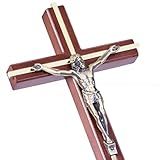 SISSIDA Crucifixo Cruz De Parede Católica Crucifixo Católico De Madeira De 25 Cm Para Decoração De Parede Marrom Latão Antigo
