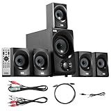 Sistema De Alto Falantes Acoustic Audio AA5172 700W Bluetooth Home Theater 5 1 Com Sintonizador FM USB Cartão SD Controle Remoto Sub Alimentado 6 Alto Falantes 5 1 Canais Preto Com Cinza 