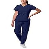 Sivvan Conjunto De Uniforme Hospitalar Feminino Mock Wrap E Calça Cargo Azul Marino XXG