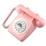 SIXDEFLY Telefone Retrô- Telefone Fixo Clássico- Vintage- Antiquado- Com Função De Discagem- Para Decoração De Casa E Escritório- Rosa