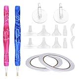 Siyurongg Kits De Canetas De Pintura De Arte De Diamante 5D Com 16 Peças Pontas De Metal Pontas De Diamante Canetas De Perfuração Acessórios Kits De Ferramentas Rosca De Parafuso E Pontas De Latão De Metal Para Artesanato DIY Aderência Confortável Rosa Azul