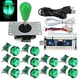 SJ JX Kit De Botões De Arcade Game Stick DIY Com Logotipo LED Joystick De 8 Vias Codificador USB Controlador Para PC MAME Raspberry Pi Verde