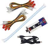 SJ JX Placa Codificadora USB Arcade LED Para 2 Jogadores Kit Faça Você Mesmo 20 Cabos De Botões 2 Cabos De Joystick Para PC Retrô Pie MAME Raspberry Pi