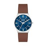 Skagen Relógio Masculino Grenen Com Três Ponteiros Com Malha De Aço Ou Pulseira De Couro Prata Marrom Grenen