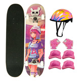 Skate Board Feminino Completo Kit Proteção