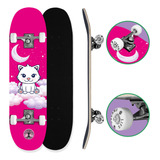 Skate Feminino Rosa Menina Infantil Criança Iniciante Montado 70kg Street Cat Life Dreams
