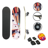 Skate Infantil 31 Polegadas C Kit Proteção Shape Madeira