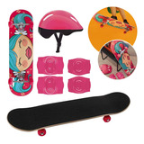 Skate Infantil Feminino Estampa Menina Kit Proteção Mor