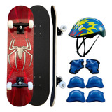 Skate Infantil Homem Spider Aranha Com Kit Capacete Proteção