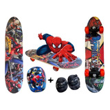 Skate Infantil Menino Spiderman Com Kit Proteção Homem Aranh