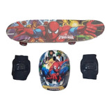 Skate Infantil Vingadores Homem Aranha Kit Proteção