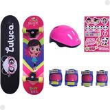 Skate Luluca Rosa Com Acessórios De Segurança F01358   Fun