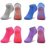 SkiBeaut Meias Antiderrapantes De Trampolim Para Crianças Jovens E Adultos Meias Atléticas Para Meninos Meninas Ioga Mulheres Homens 4 Pares Cinza Roxo Médio Rosa Azul 4 Pares X Large