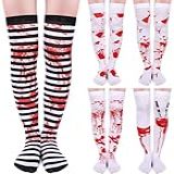 Skicuff 5 Pares De Meias Femininas Acima Do Joelho Para Halloween Meias Brancas Manchadas De Sangue Fantasias De Cosplay 70 Cm Branco Vermelho Preto Approx 27 6 X 4 3 Inches