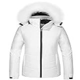 Skieer Jaqueta De Esqui Feminina Impermeável Quente Com Capuz Grosso Casaco De Inverno Branco G