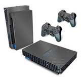 Skin Para Ps2 Fat Adesivo Fibra De Carbono Cinza Grafite
