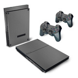 Skin Para Ps2 Slim Adesivo Fibra De Carbono Cinza Grafite