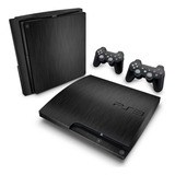 Skin Para Ps3 Slim Adesivo Aço Escovado Preto
