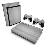 Skin Para Ps3 Super Slim Adesivo Aço Escovado Cinza