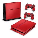 Skin Para Ps4 Fat Adesivo Fibra De Carbono Vermelho
