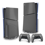 Skin Para Ps5 Slim Adesivo Vertical Fibra De Carbono Cinza
