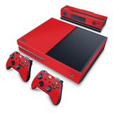 Skin Para Xbox One Fat Adesivo   Fibra De Carbono Vermelho