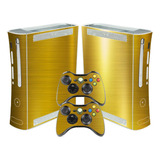 Skin Xbox 360 Fat Adesivo   Cromo Ouro Gold Escovado