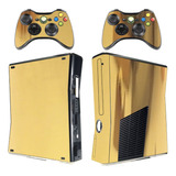 Skin Xbox 360 Slim Adesivo Cromo Gold