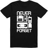 Skreenedtees Never Forget The 90's - Disquete, Flip Phones, Vhs E Fita Cassete Camiseta Clássica Novidade, Preto, M