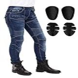 SKYLINEWEARS Calça Jeans Feminina De Motociclista Reforçada Com Forro De Proteção De Aramida Azul 28W X 29L