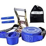 Slackline Azul Cinta 10 Metros Catraca Alças Protetores Bolsa 2 Ton