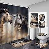 SlenyuBridal Conjunto De 4 Peças De Cortina De Chuveiro De Cavalo Conjunto De Banheiro Cortina De Chuveiro à Prova D água Tapete De Contorno Antiderrapante Tampa De Vaso Sanitário E Tapete De