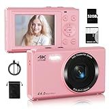 Smartklik Câmera Digital Atualizada, Fhd 4k 44mp, Foco Automático, Zoom óptico De 16x, Cartão Sd De 32gb, Câmera Digital Compacta Rosa Para Adolescentes, Meninos, Meninas E Crianças