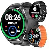 Smartwatch Com Tela Full Touch 1 45 IP68 Compatível Com IOS E Android 120 Modos Esportivos E Recebimento De Notificações Faz E Recebe Ligações Assistente De Voz Unissex 3 Pulseiras Preto 