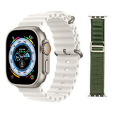 Smartwatch K9 Ultra Fere 2 Pulseiras Faz Ligação Tela Grande Caixa Branco Pulseira Laranja Bisel Gold Desenho Mesh
