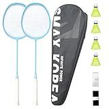 SMAX KOREA Conjunto De Raquete De Badminton De Carbono Ultraleve 1 1 2 Raquete De Badminton De Fibra De Carbono 4 Petecas De Nylon 1 Alça De Raquete E 1 Bolsa De Transporte Azul 