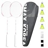 SMAX KOREA Conjunto De Raquete De Badminton De Carbono Ultraleve 1 1 2 Raquete De Badminton De Fibra De Carbono 4 Petecas De Nylon 1 Alça De Raquete E 1 Bolsa De Transporte Rosa E Branco 