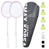 SMAX KOREA Conjunto De Raquete De Badminton De Carbono Ultraleve 1 1 2 Raquete De Badminton De Fibra De Carbono 4 Petecas De Nylon 1 Alça De Raquete E 1 Bolsa De Transporte Rosa 