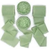 Socomi Fita De Seda De Chiffon Com Franja Feita à Mão Verde Sálvia 4 Rolos De Fitas Desgastadas Para Convites De Casamento Buquês De Noiva